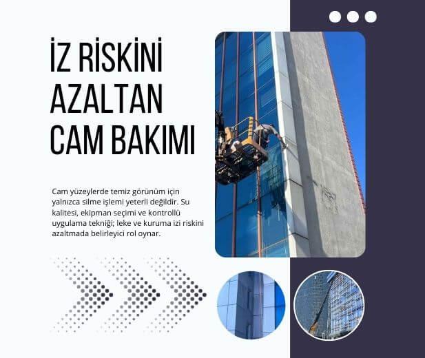 Cam yüzeylerde leke ve kuruma izi riskini azaltmaya odaklanan kontrollü bakım uygulamasını gösteren görsel