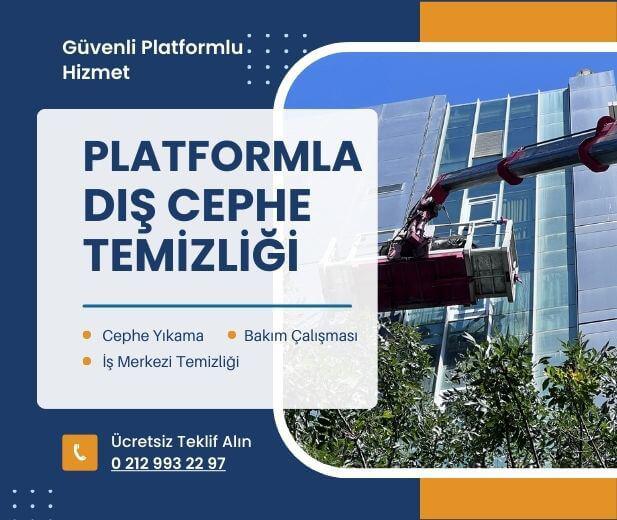 Sepetli platform ile bina yüzeyinde kontrollü temizlik çalışması