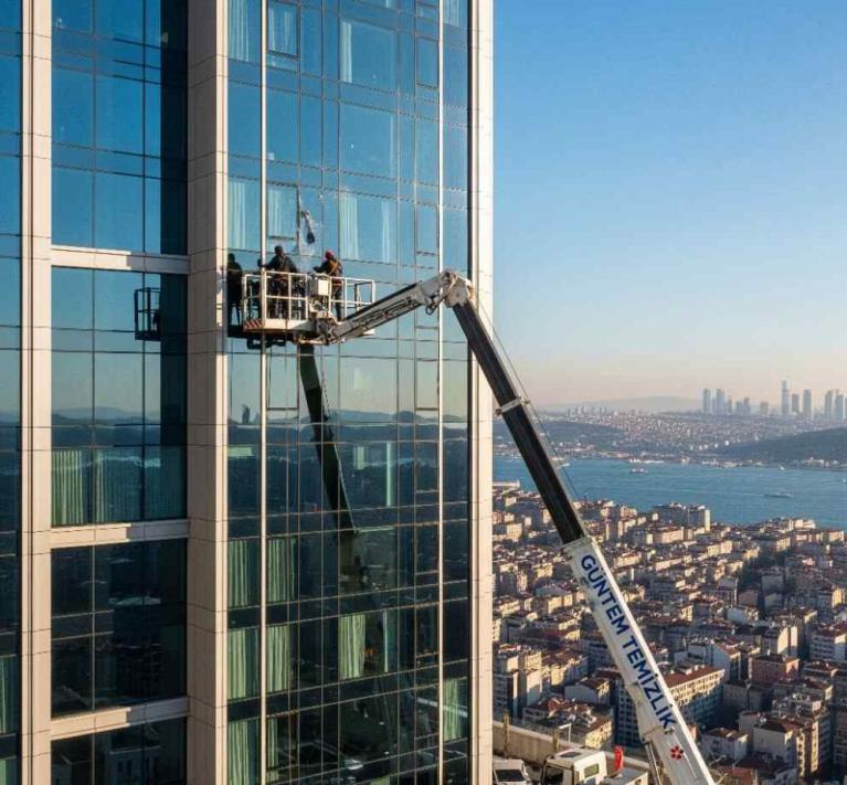 Sepetli platform vinçle dış cephe temizliği yöntemi